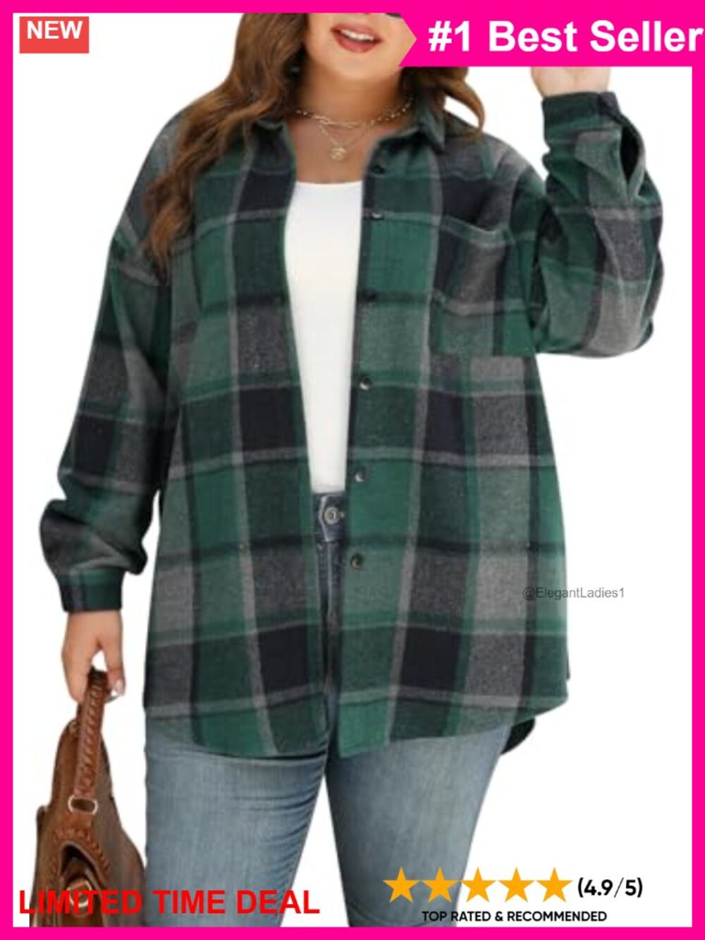 Plus Size Womens Plaid Flannel Button Down Shirt Shacket Oversized